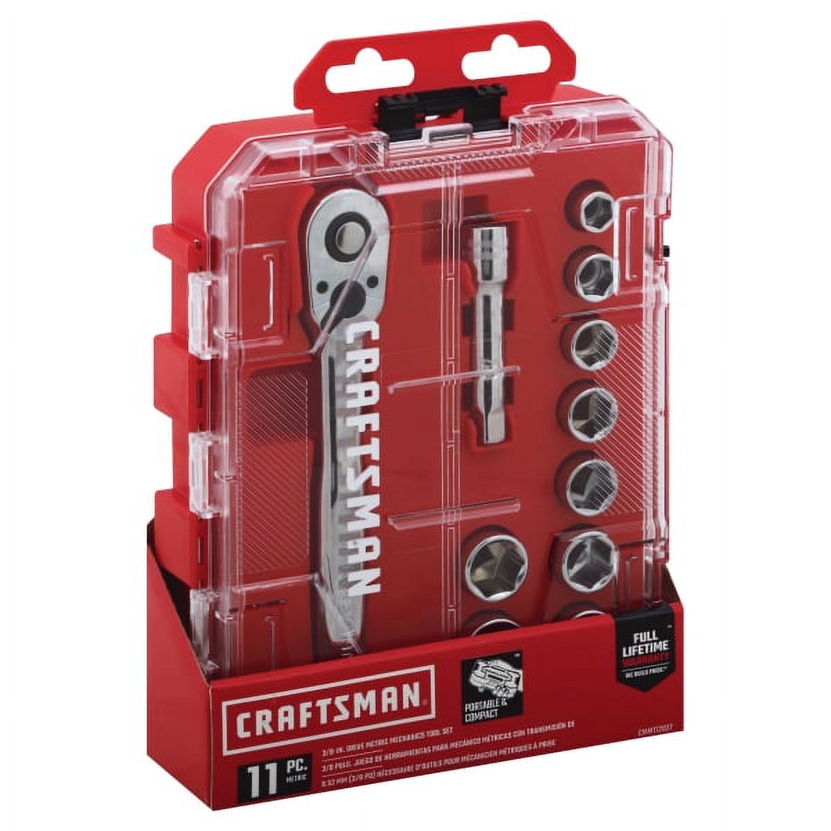 BLACK+DECKER Craftsman 3/8 in. Drive Metric 6 Point Socket and Ratchet Set 11 pc. - Case Of: 1; Each Pack Qty: 11; Total Items Qty: 11