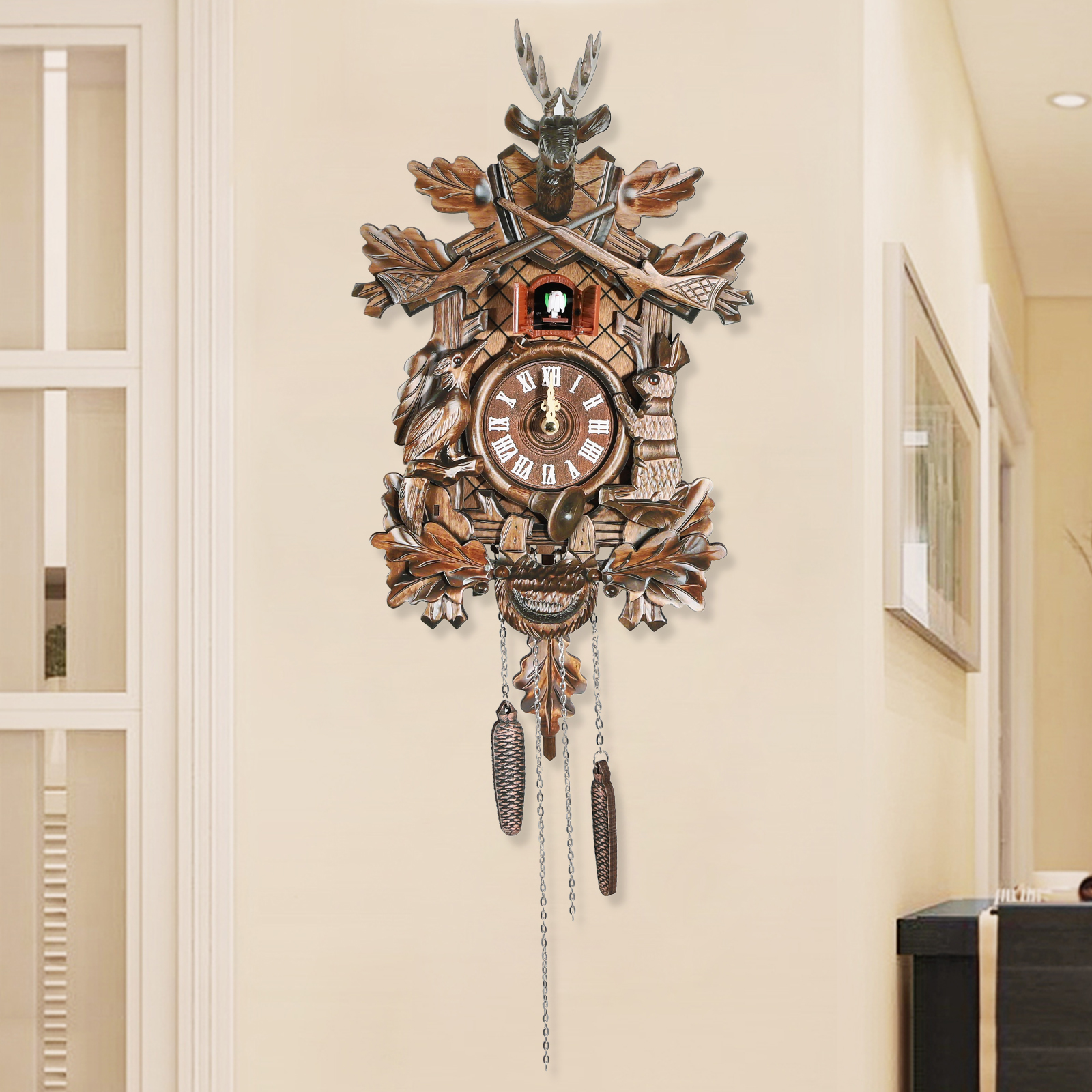 Miumaeov Retro Cuckoo Wall Clock Pendulum Wooden Decor