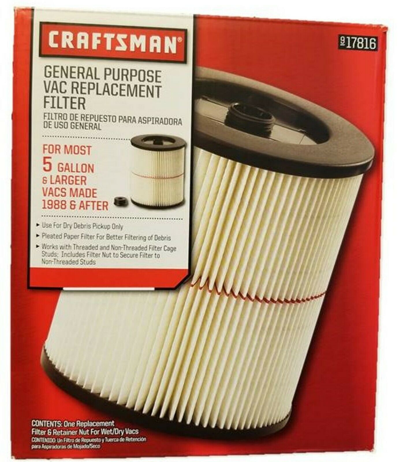 Craftsman 9-17816 OEM Filter Fits Current Craftsman Vacuums 5 Gallons and Above