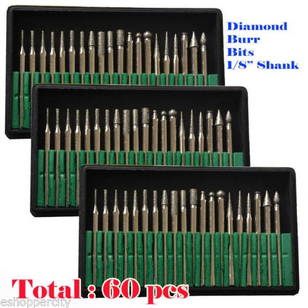 MTP ? 60 Pcs Diamond Burr Bits For Dremel Craftsman Rotary Tool 1/8