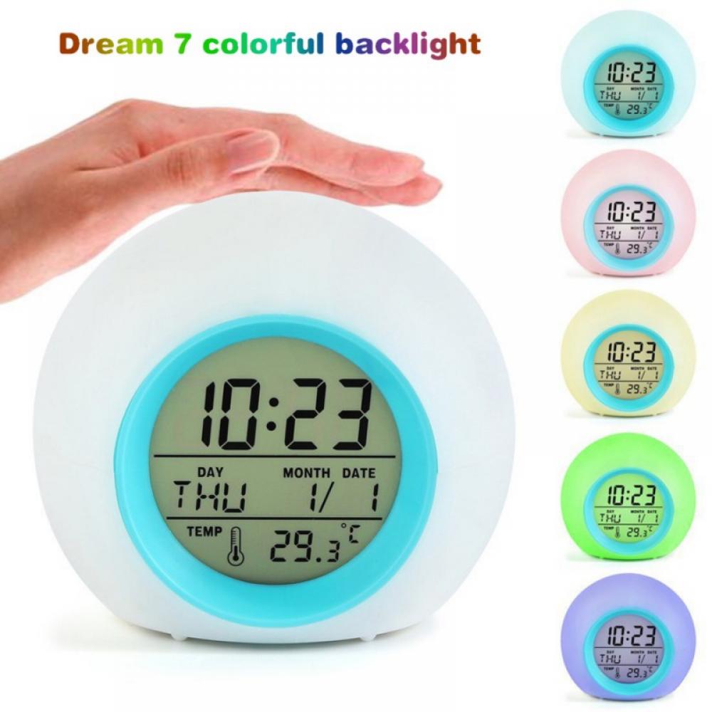 Kids Digital Alarm Clock, 7 Color Night Light, Snooze, Temperature Detect for Toddler, Children Boys and Girls, Students to Wake up at Bedroom, Bedside