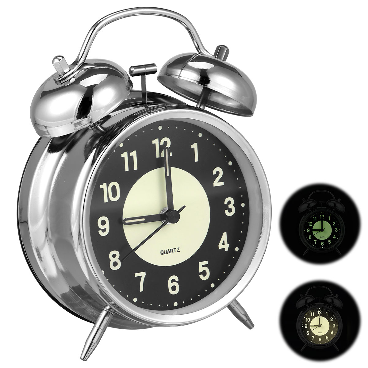 Super Loud Alarm Clock 4inch Metal Twin Bell Alarm Clock with Night Light Retro Bedside Clock Silent Table Desk Alarm Clock Battery Operated for Home Adults Kids