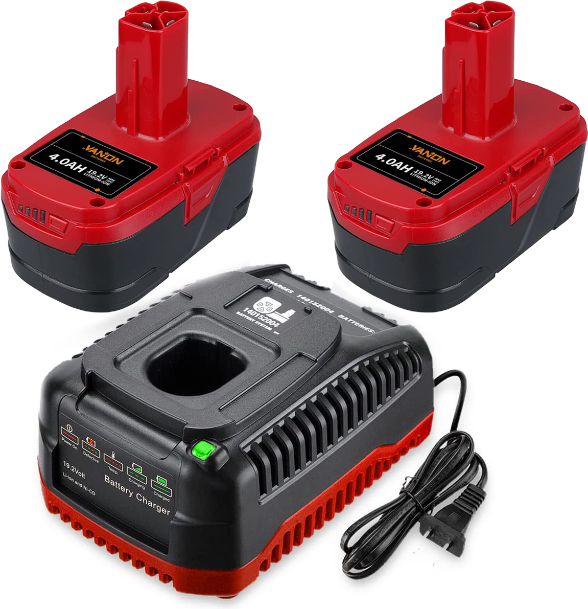 2pack 19.2 Volt 4.0Ah For Craftsman C3 DieHard Lithium ion XCP Battery / Charger 11375
