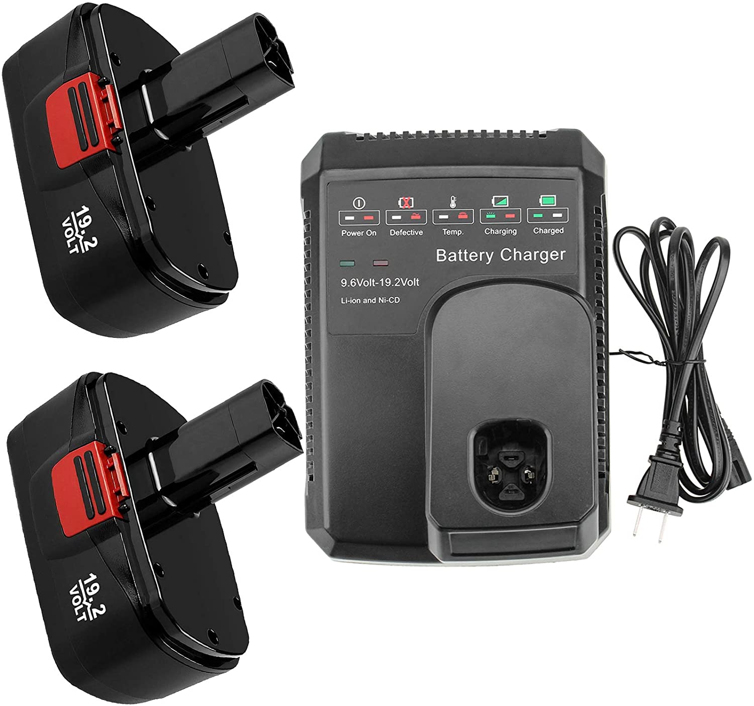 2 Pack 19.2V Ni-Mh C3 Replacement Battery with Charger, Compatible with Craftsman 19.2 Volt Battery 315.115410 315.11485 130279005 1323903 120235021 11375 11376 Cordless Power Tools(Charger Included)