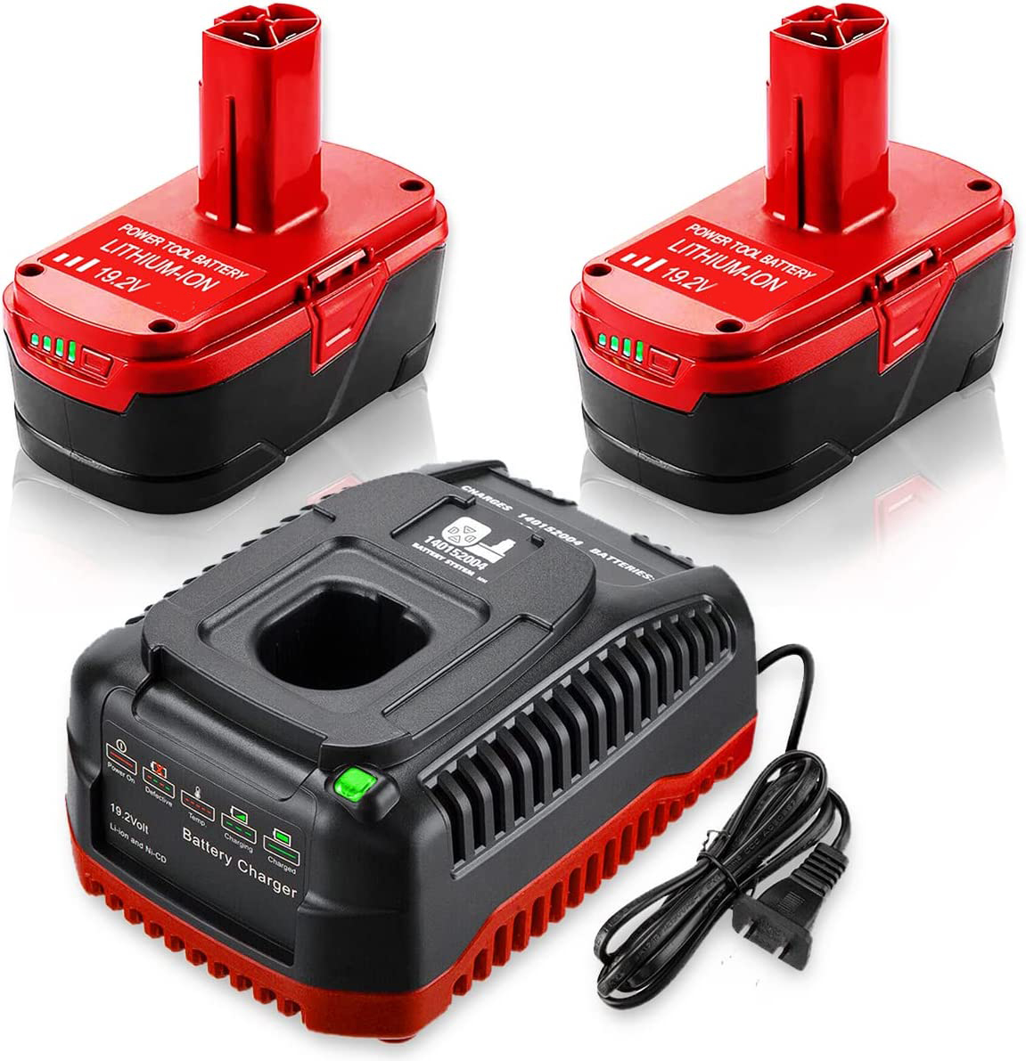 2pack For Craftsman 19.2 Volt Lithium ion XCP Battery C3 DieHard 130279005 11376 130279003 / Charger 11375