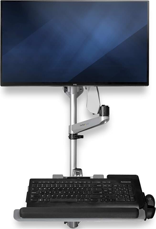StarTech.com Wall Mount Workstation - Articulating Standing Desk w/Ergonomic Height Adjustable Monitor Arm & Padded Keyboard Tray - 34