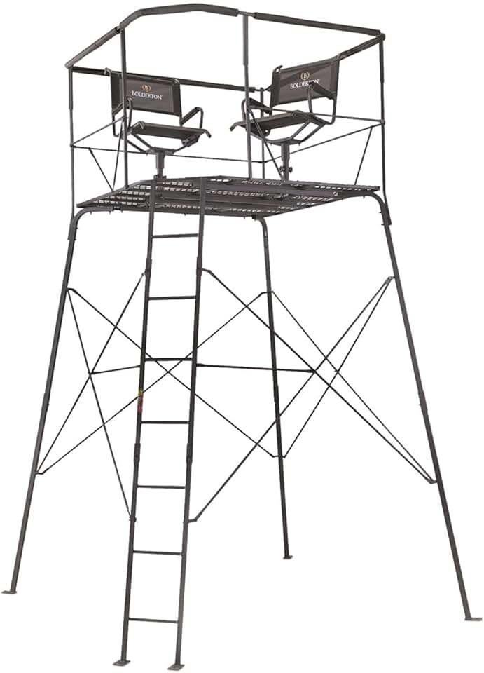 12’ 2-Man Quad Pod; Tower Platform Includes Ladder and Seats, for Hunting Deer Season
