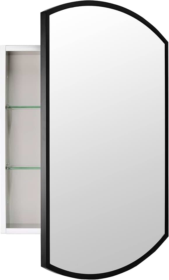 Movo 22 inch x 31 inch Oval Medicine Cabinet with Mirror, Recessed or Surface Mount Bathroom Medicine Cabinet with Mirror,Black Mirror Medicine Cabinet Wall Mounted,Adjustable Glass Shelves