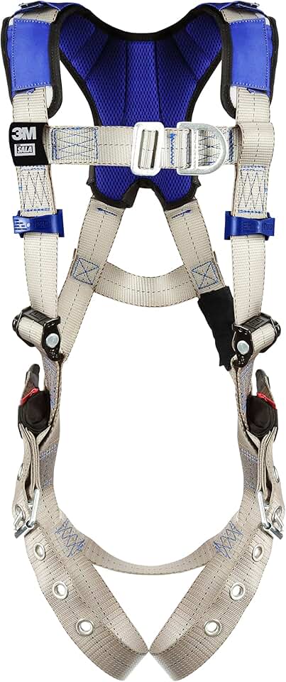 3M DBI-SALA ExoFit X100 Comfort Vest Climbing Harness Fall Protection, OSHA, ANSI, Front and Back D-Rings, Tongue Buckle Leg Straps, Pass-through Chest Buckle, Zinc Plated Steel, 1401007, Large