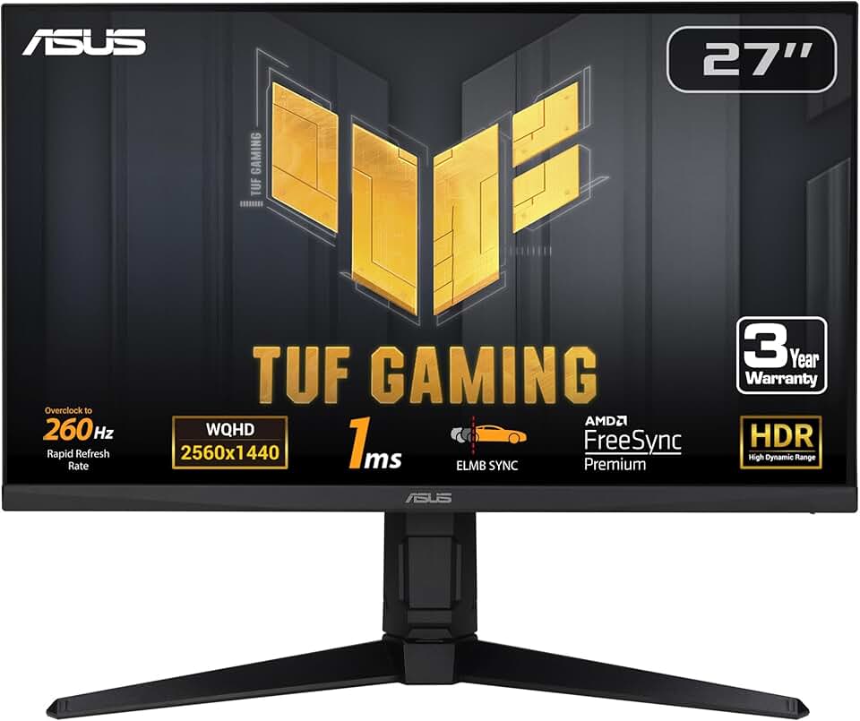 ASUS TUF Gaming 27” 1440P Gaming Monitor (VG27AQML1A) - QHD (2560 x 1440), 260Hz, 1ms, Fast IPS, Extreme Low Motion Blur Sync, G-SYNC compatible, FreeSync Premium, Variable Overdrive, DisplayHDR 40