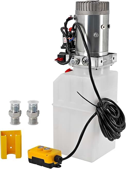 12V DC 6 Quart Double Acting Hydraulic Pump 3200 PSI Plastic Reservoir Hydraulic Pump Unit Fits for Dump Trailer Car Lifting Platforms