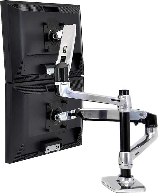 Ergotron – LX Vertical Stacking Dual Monitor Arm, VESA Desk Mount – for 2 Monitors Up to 24 Inches, 7 to 20 lbs Each – Polished Aluminum