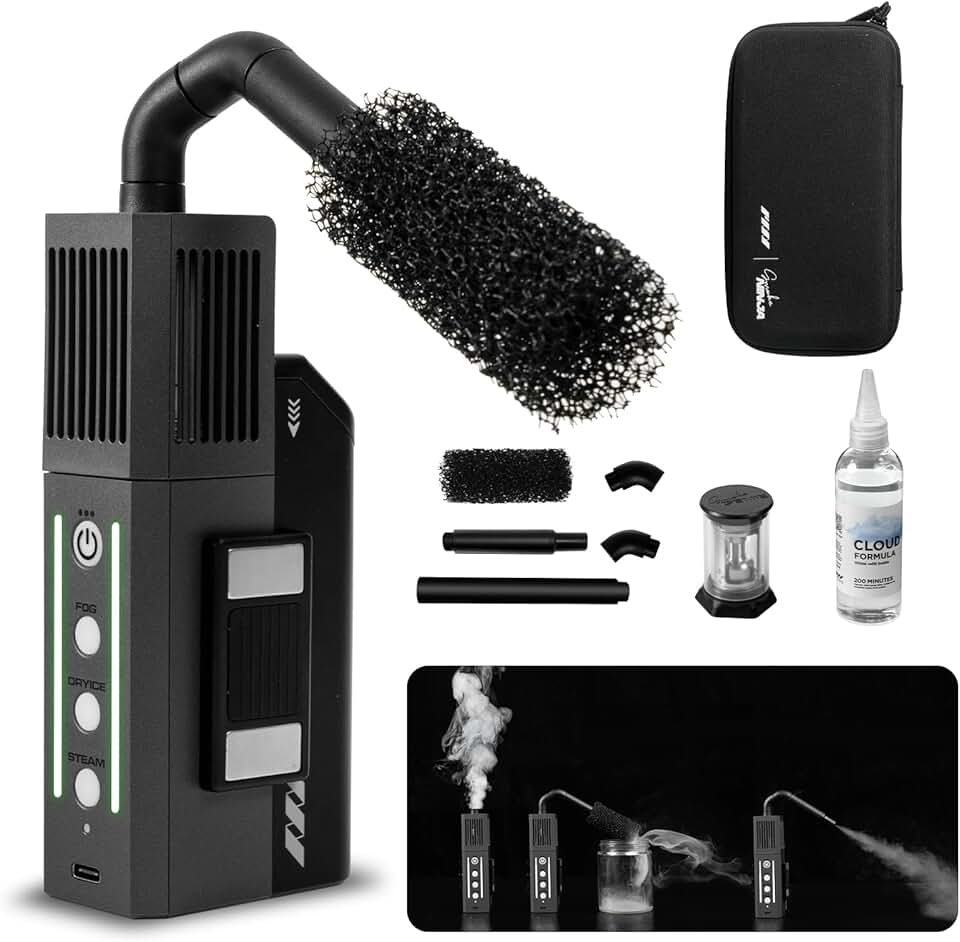 SmokeNINJA Mini Handheld Fog Generator Smoke Machine, with 3 Pre-set Smoke Effect, Food Safe Formula, No Waiting Time, Remotely Control, and Adapters for Different Smoke Effects