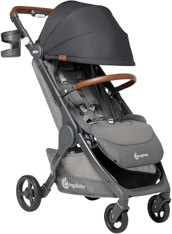 Ergobaby Metro+ Deluxe Compact Baby Stroller, Lightweight Umbrella Stroller Folds Down for Overhead Airplane Storage (Carries up to 50 lbs), Car Seat Compatible, Skyline Shadow
