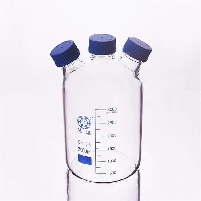Lab bottle Reagent bottle,With 3 blue screw covers,Borosilicate glass 3.3,Heavy wall 3000ml,Graduation Sample Vials Plastic Lid