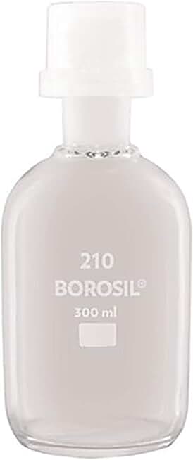 Foxx Life Sciences 1250022 Borosil Borosilicate Glass 3.3 BOD Bottle with Glass Pennyhead Interchangeable Stopper and Plastic Security Cap, Graduated, 300 ml Capacity (Pack of 30)