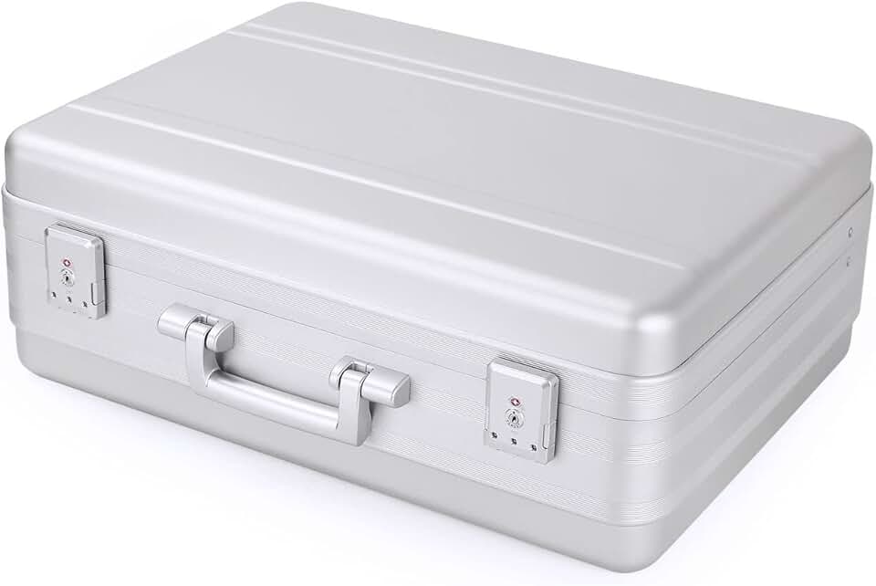 Briefcase, Aluminum Case with TSA Lock and Foam for 18 Inch Laptop, Camera, Cash (21.7X15.7X7.9 Inch, Silver)