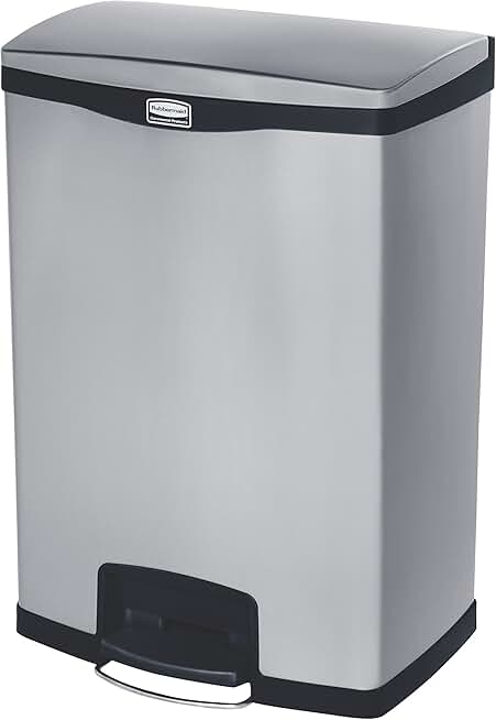 Rubbermaid Commercial Products 1902001 Rubbermaid Commercial Slim Jim Stainless Steel Front Step-On Wastebasket with Trash/Recycling Combo Liner, 24 gal, Black Trim