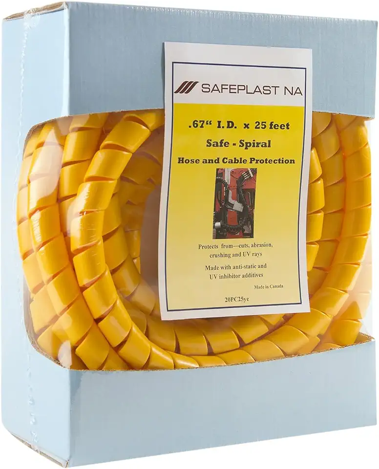 Caplugs SPPC Series – Safeplast Safe-Spiral Pre-Cut Spiral Wrap, Hose & Cable Protector, Yellow HD-PE, 0.75
