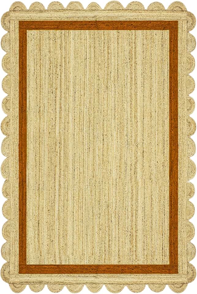 7' Square Rug Kilim Rug Scalloped Rug Beige & Yellow Pattern Braided Jute Rug Indoor Outdoor Rug Flatweave Rug High Traffic Area Bedroom Bedside Custom Mat Dining Table Doormat