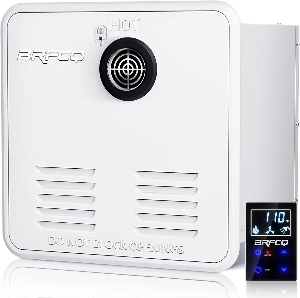 RV Tankless Water Heater, 55000 BTUs RV Instant Hot Water Heater with 15 x 15 inches Door & Remote Controller, DC 12V MAX 3.9GPM, Propane Gas Power Technology, Compatible with All RVs(White)