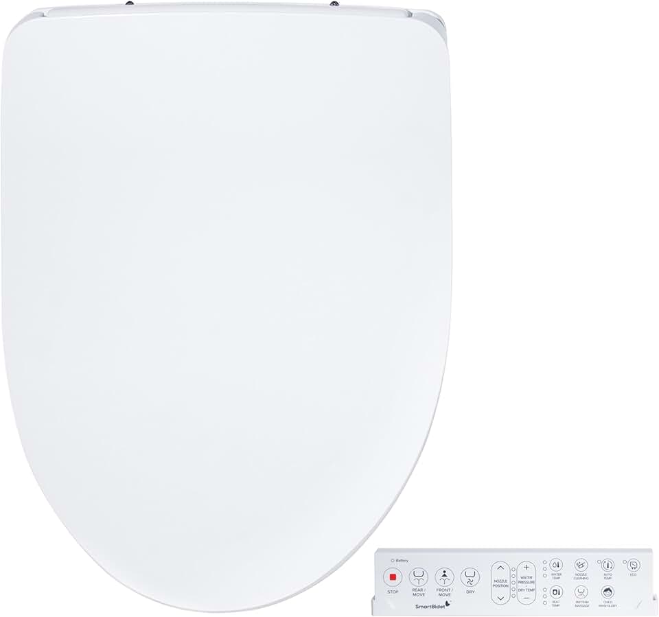 SmartBidet SB-1200ER Electric Bidet Toilet Seat for Elongated Toilets with Remote control, Premium Unlimited Hot Water with Night Light