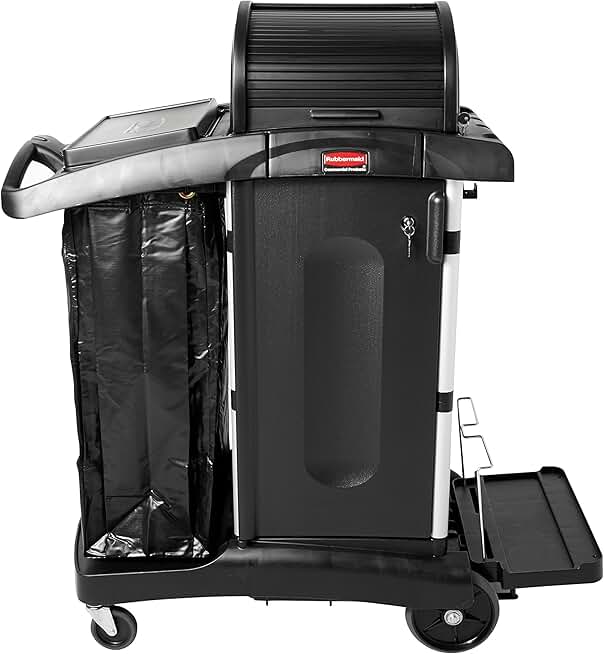 Rubbermaid Commercial Products Executive Series High-Security Housekeeping Cart with Wheels, Black, Locks for Added Security for Home/Hospital/Lab/Office Cleaning