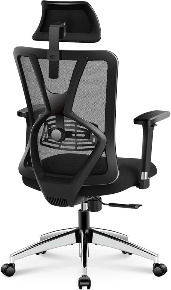 Ticova Ergonomic Office Chair - High Back Desk Chair with Adjustable Lumbar Support & 3D Metal Armrest - 130°Reclining & Rocking Mesh Computer Chair with Thick Seat Cushion & Rotatable Headrest