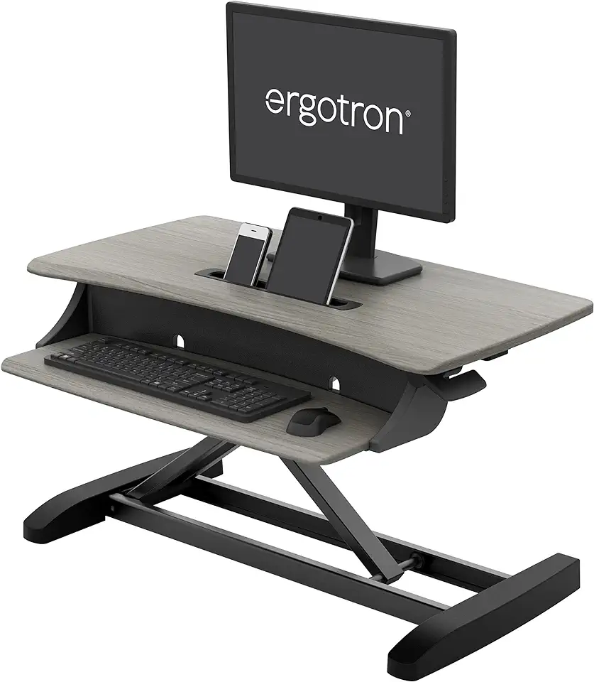 Ergotron – WorkFit-Z Mini Small Standing Desk Converter, Laptop Sit Stand Desk Riser for Tabletops and Home Office – 31 Inch Width, Grey Woodgrain