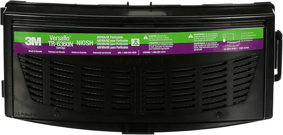 3M Versaflo HEPA Cartridge TR-6360N, Ammonia/Methylamine, Use with TR-600/TR-800 PAPR Powered Air Purifying Respirator (PAPR), Pack of 5
