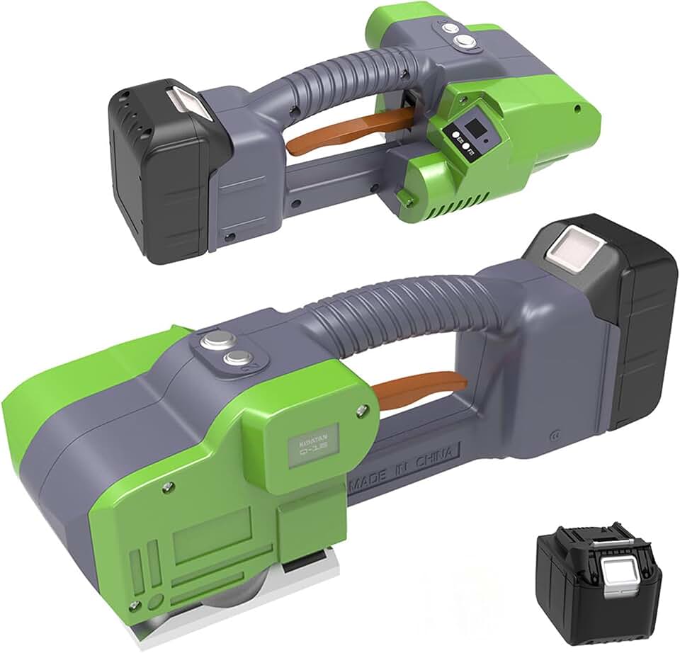 GOYOJO Electric Strapping Machine for 1/2-5/8 Inch PP PET Strap Automatic Strapping Tool with 4000mAh Battery Handheld Banding Tools for Plastic Packaging Strapping Tensioner Baler for Pallet Box Q-16