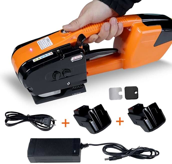 Automatic Strapping Tool for 1/2 in-5/8 in PP PET Straps Automatic Strapping Machine,Electric Strapping Machine with 3000mha *2 Battery Powered for Packaging Strapping Box Pallet Portable Baler