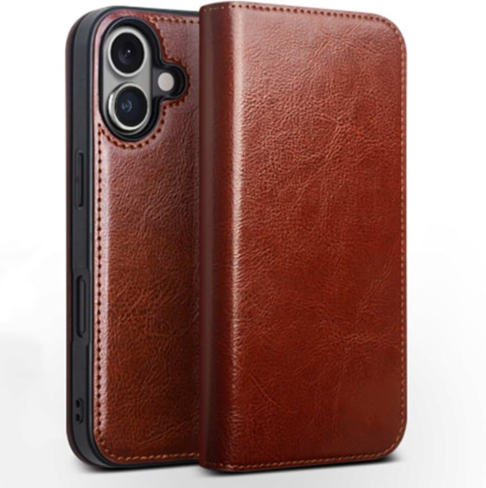 Wallet Case for iPhone 16/16 plus/16 pro/16 pro max, Smooth Genuine Leather Case Luxury Flip Card Holder Folio Stand Phone Cover