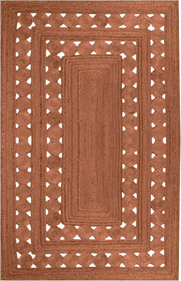 Kilim Rug 7' Square Rug Brown Pattern Braided Jute Rug Indoor Outdoor Rug Flatweave Rug High Traffic Area Bedroom Bedside Custom Mat Dining Table Doormat