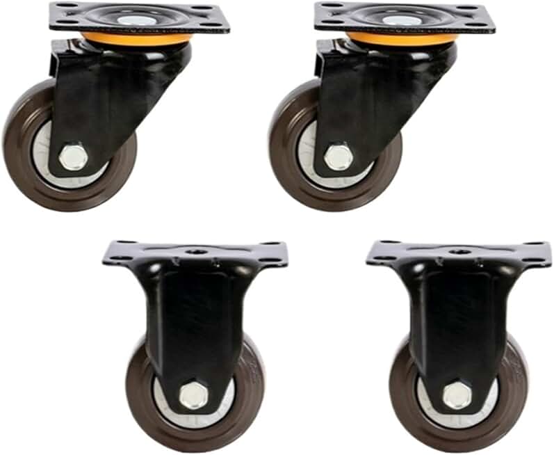 3 Inch Wheel Heavy Duty Caster Universal Flat Rubber Trolley Silent Directional Brake 4Pcs(A)
