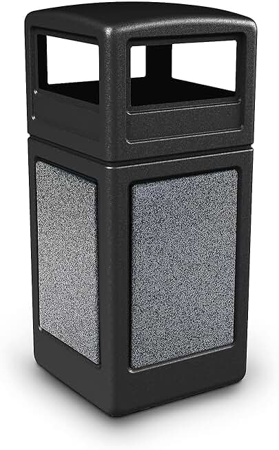 Commercial Zone StoneTec Square Receptacle with Dome Lid, 42 Gallon, Black w/Pepperstone Panels