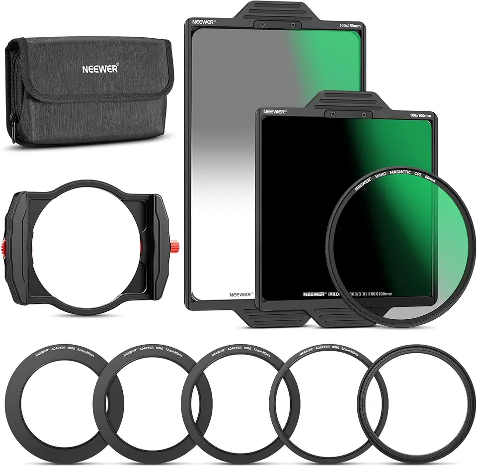 NEEWER Pro Square ND Filter Kit System with 100mm Metal Magnetic Filter Holder, Square Soft GND8/ND1000, 4 Adapter Rings, 86mm Magnetic CPL Filter, HD Optical Glass with Aluminum Frame/Carrying Pouch