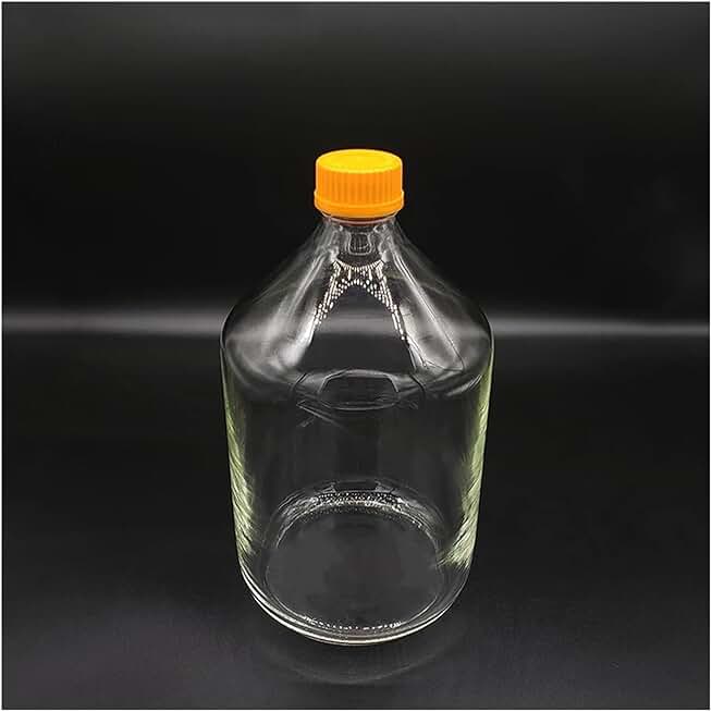 SYLALE Lab bottle Reagent bottle,With yellow screw cover,Borosilicate glass 3.3,Capacity 5000ml,Sample Vials Plastic Lid
