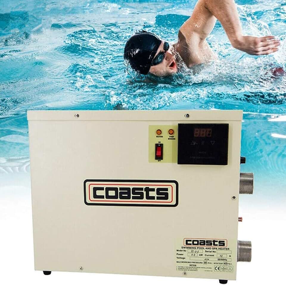 Electric Pool Heater,Not Affected by Ambient Temperature for Swimming Pools, SPA Pools, and Bathtubs,SPA Water Bath up to 6500gallons, Max Output 55000BTU/hr, Heat Exchanger,240V/60Hz No Power Plug