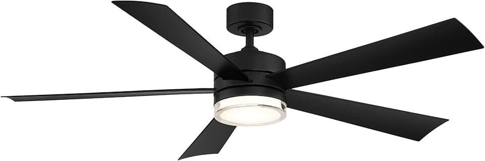Wynd Smart Indoor and Outdoor 5-Blade Ceiling Fan 52in Matte Black with 2700K LED Light Kit and Remote Control works with Alexa, Google Assistant, Samsung Things, and iOS or Android App
