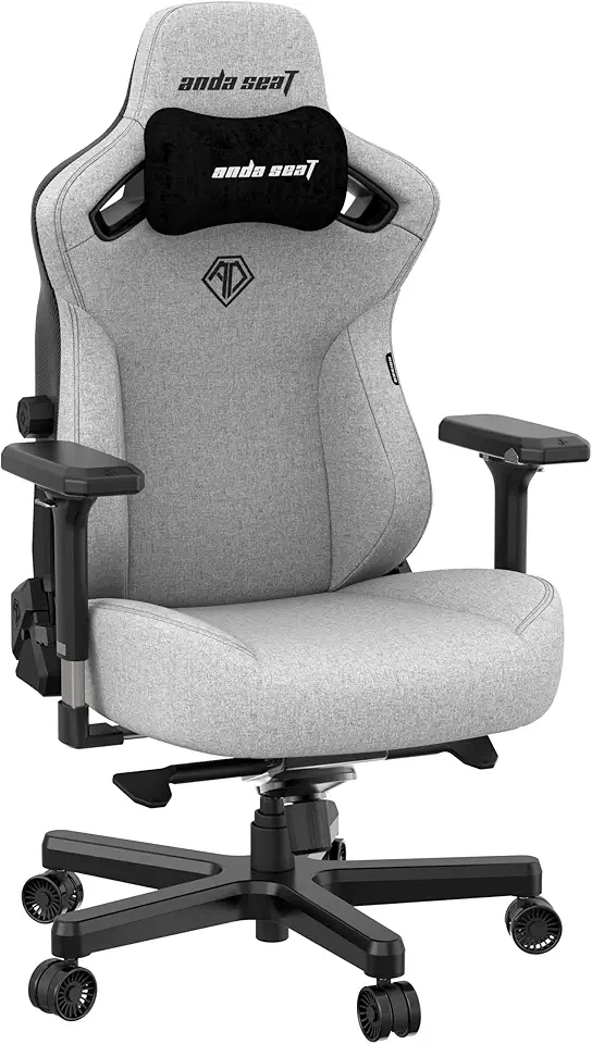 Anda Seat Kaiser 3 Large Gaming Chair for Adults - Ergonomic Grey Fabric Gaming Chairs with Lumbar Support, Comfortable Office Chairs with Neck Support - Heavy Duty Computer Chair Wide Seat Capacity
