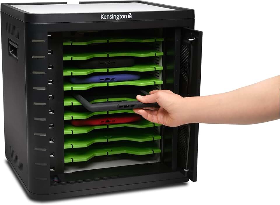 Kensington - K67862AM Charge and Sync Cabinet for 7-Inch to 10-Inch Tablets, iPad Air, iPad 4/3/2 and Galaxy Tab 3 (K67862AM) Black
