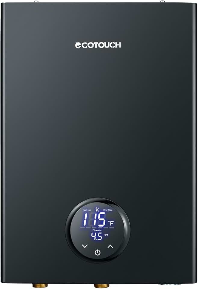 Tankless Hot Water Heater Electric, 240V ECOTOUCH 24kW On Demand Instant Point of Use Endless Smart Water Heater with ETL Certificated Self-Modulating for Whole House Shower ECO240 Black