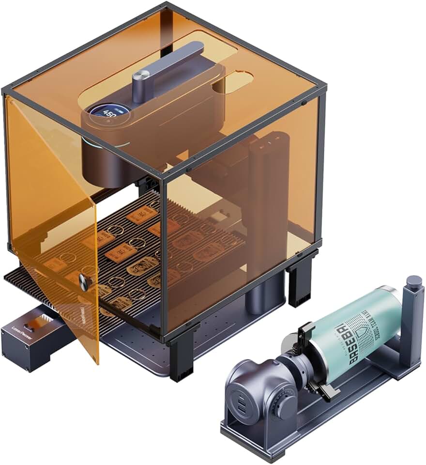 4 Laser Engraver with Rotary Extension, Slide Extension and Protection Cover, Portable Fiber and Diode Laser Engraving Machine for Metal Wood Plastic Acrylic Leather Jewelry Making Craft