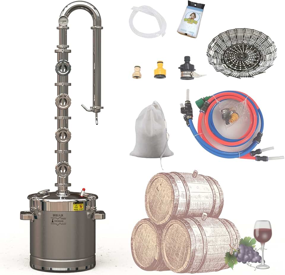 Alcohol Distiller Still for Home Use Kit 304 Stainless Steel Whiskey Making Kit with Thermometer Whiskey Brandy Vodka 4.6Gal (17.6L) (ST-22)