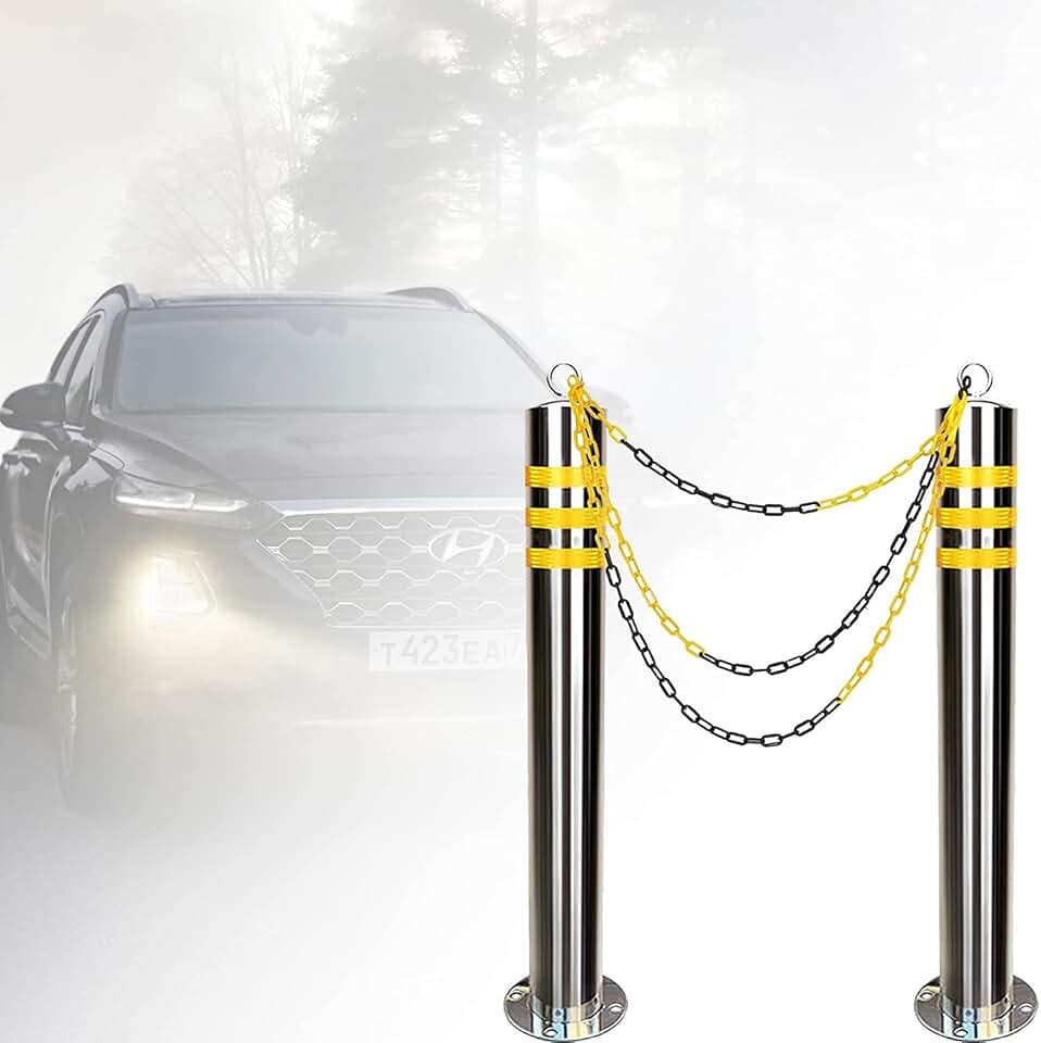Security Parking Bollard Post 2PCS Driveway Chain Barrier with Expansion Bolts, Parking Blocks, Stainless Steel Security Pole with Chain for Parking Space, Block Off Areas Safety Bollard Post (Size :