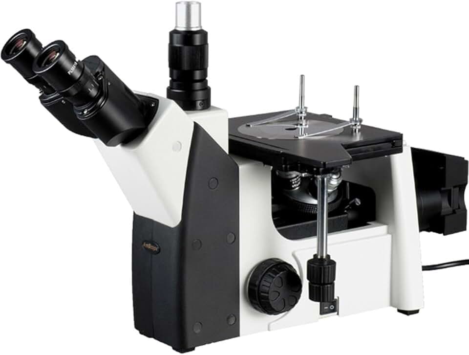 AmScope ME1200TB Inverted Trinocular Metallurgical Microscope, 50X-1000X Magnification, PL10x and PL20x Eyepieces, Polarizing Condenser, Brightfield and Polarizing LED Illumination with Rheostat, Large Double-Layer Mechanical Stage, 90-240V