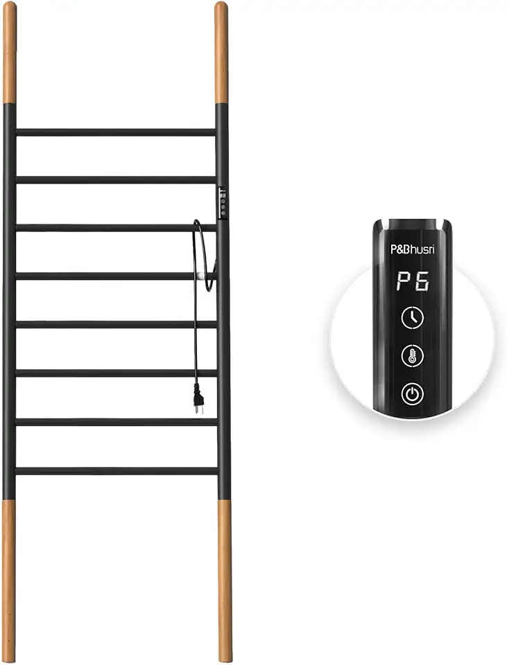 Towel Warmer Stand, 8-Bar Heated Towel Rack for Bathroom (Width 21.7 in), Blanket Rack Towel Warmer, Electric Towel Drying Rack with Timer, Stainless Steel Matte Black, Plug-in