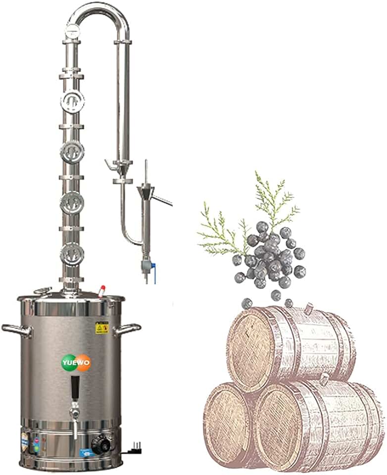 YUEWO 110V Electric 304 Stainless Steel Alcohol Distiller Flute Reflux Column Still with Sight Glasses Wine Making Kit for DIY Whisky Wine Brandy Gin