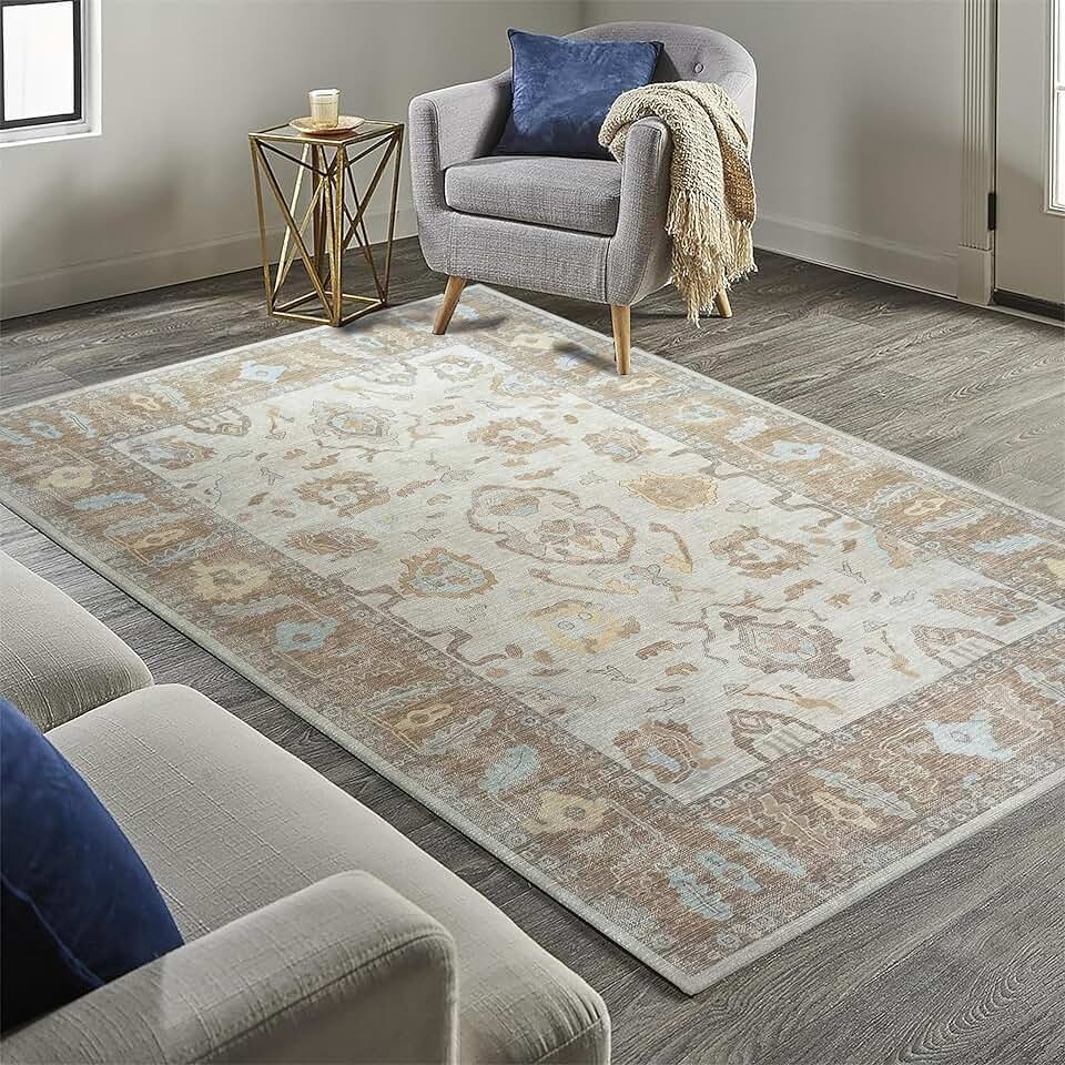 Modern Oushak Rug, Oversize Vintage Turkish Brown Beige Oriental Antique Inspired Washable Oversized Area Rugs, Extra Large Luxury Living Room Bedroom 9'8 x 13'